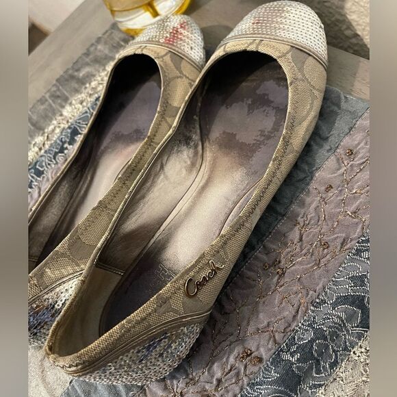 Coach Ballet sequined silver and tan sz 8.5B - Picture 5 of 12